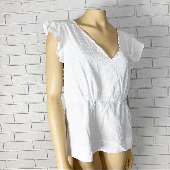 J. Crew V-Neck Peplum Top in White Swiss Dot - Picture 6 of 16